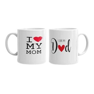 I Love My Mom & Dad Printed Gifts Mug (Pack of 2 Mugs)