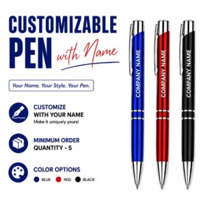 Custom Printed Metal Pen with Company Name | Corporate Branding Pen | Blue, Red & Black