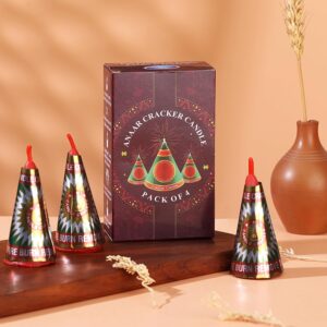 Anaar Cracker Decorative Candle | Pack of 4 | Long-Lasting Unscented Festival Candles (10 Hours Burn)