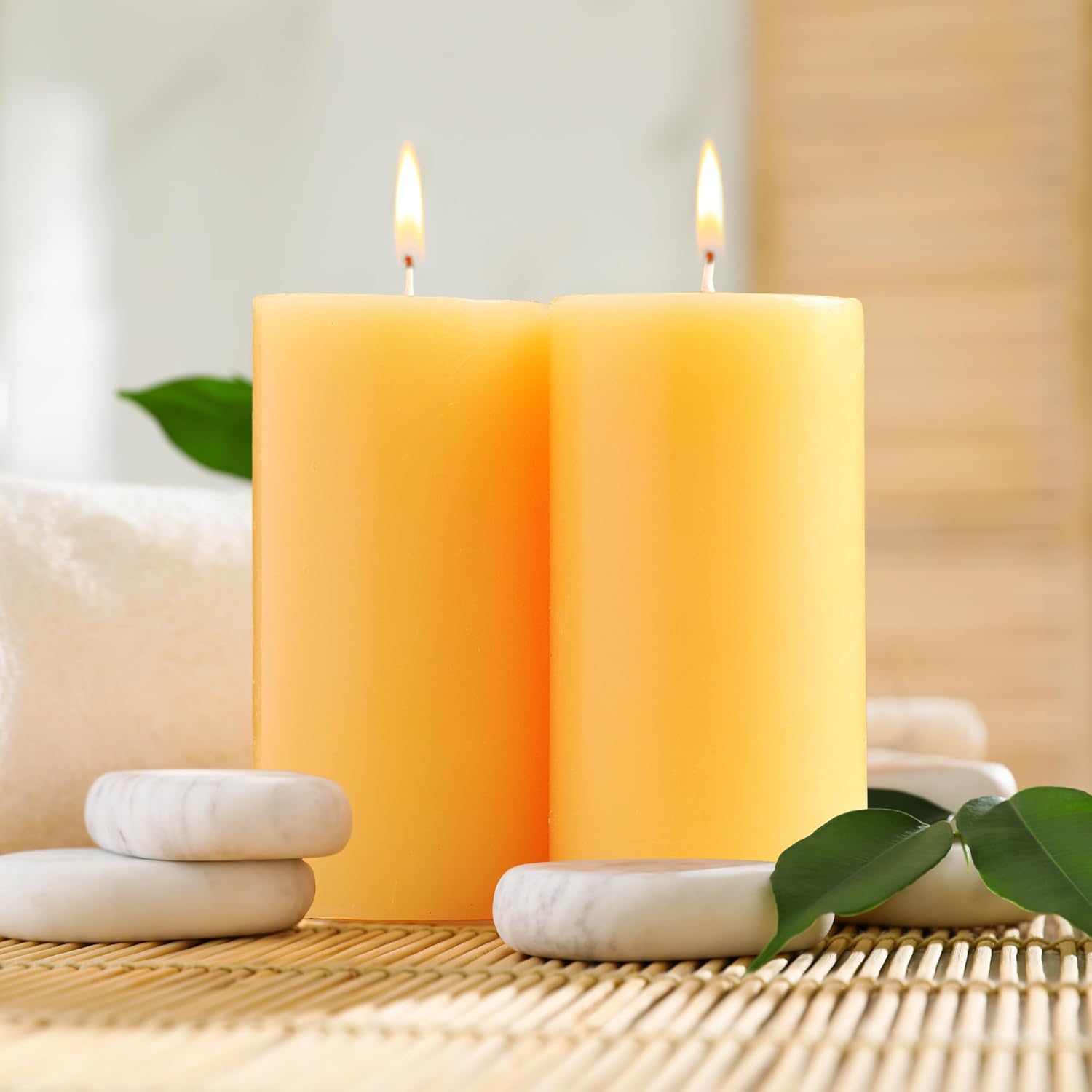 Set of 2 Fragranced Pillar Candles Mango Sorbet - Premium Scented Candles