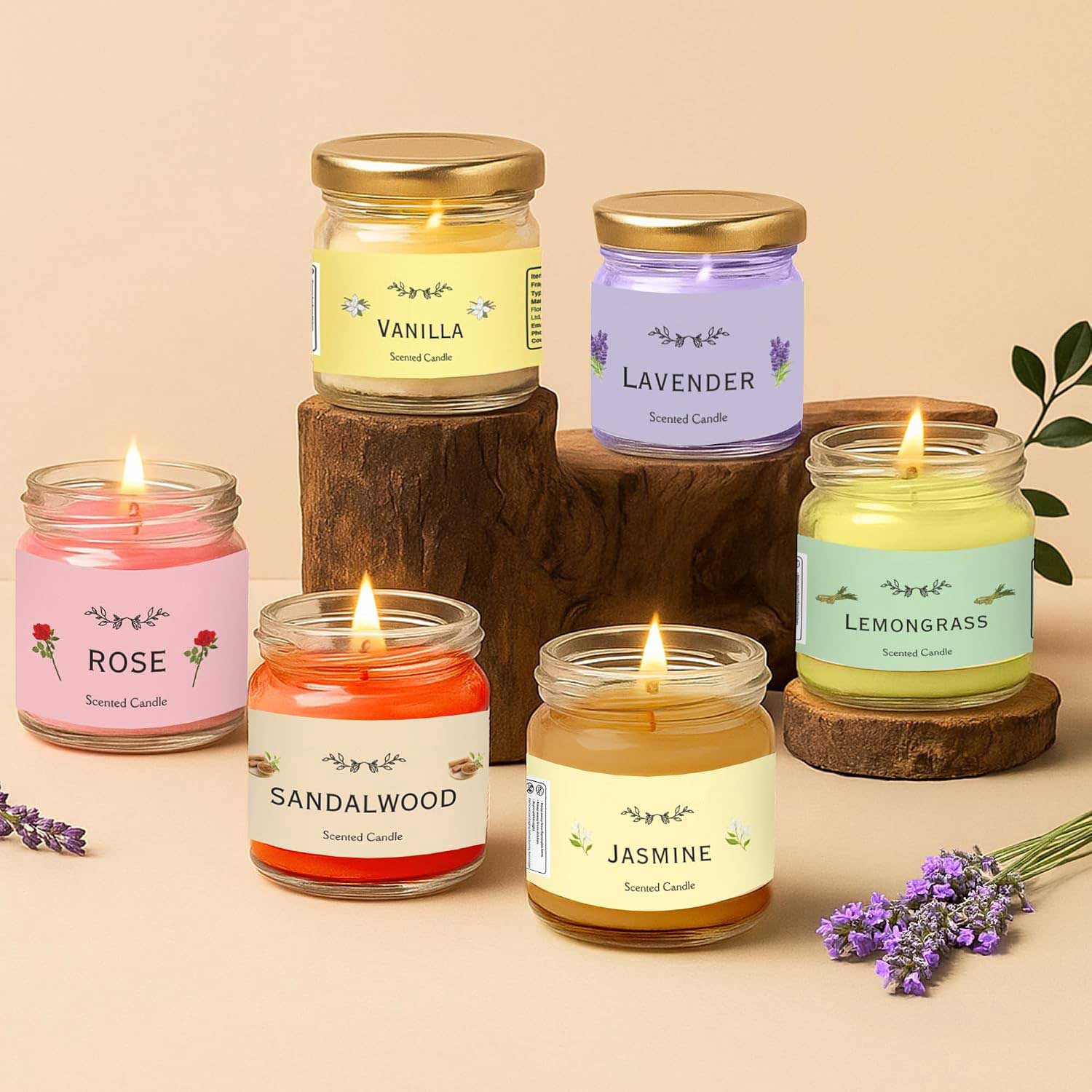 Jar Scented Candles Gift Set | Pack of 6 Mini Jars | Highly Fragranced Candles